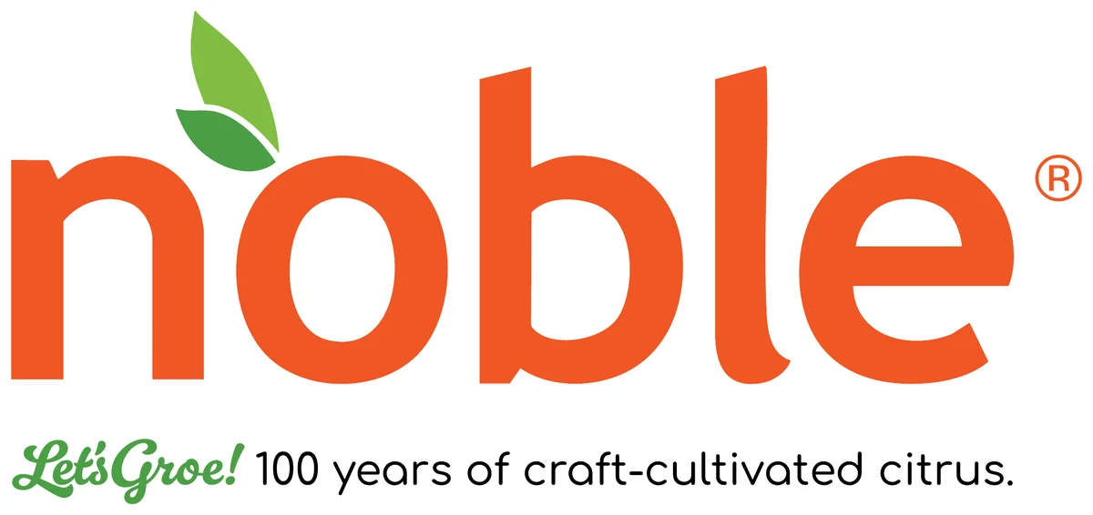 Noble logo with the line Let’s Groe! 100 years of craft-cultivated citrus